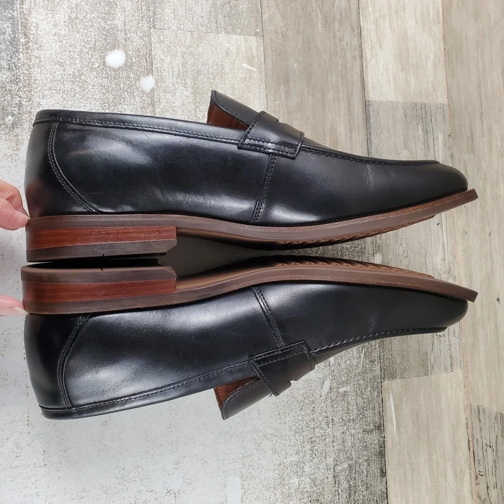 Florsheim Rucci Mens Penny Loafers Sz 8.5 M Black Leather Moc Toe Slip On Shoes